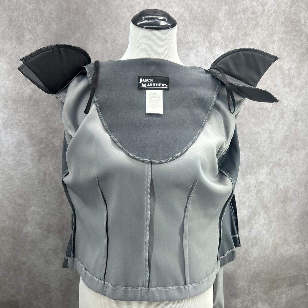 Jason Mathews Womens 4 Grey Geometric Colorblock Zip Up Jacket Collarless Mod - Picture 9 of 10